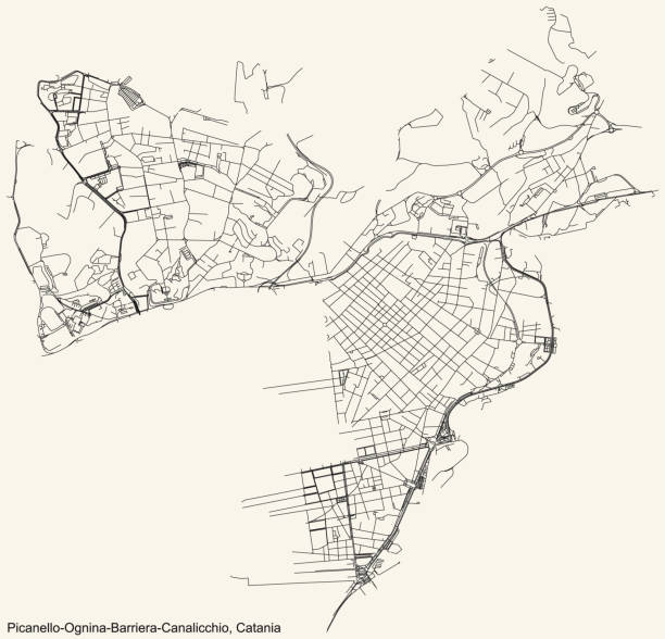 illustrazioni stock, clip art, cartoni animati e icone di tendenza di mappa stradale del quartiere picanello-ognina/barriera-canalicchio di catania, italia - catania sicily italy traffic