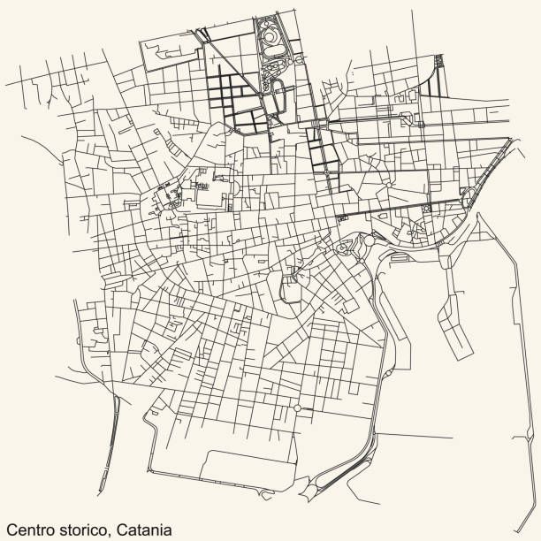 illustrazioni stock, clip art, cartoni animati e icone di tendenza di mappa stradale del quartiere centro storico di catania, italia - catania sicily italy traffic