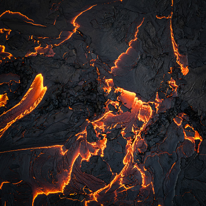 Aerial view of beautiful lava formations at Fagradalsfjall volcano in Iceland