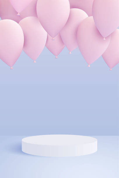 istock Vector 3d holiday background with balloons and platform for your product. 1347755776