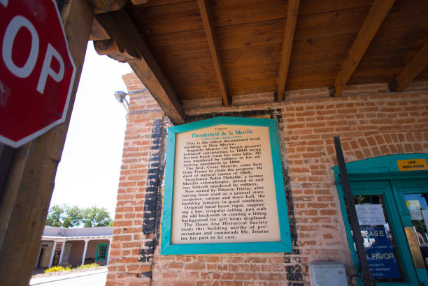 La Mesilla, NM: A historic brick building on the Old Mesilla Plaza. La Mesilla is four miles  south of Las Cruces in Southern New Mexico.