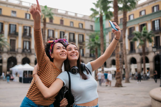 istock Happy diverse lesbian couple on a vacation together 1347758638