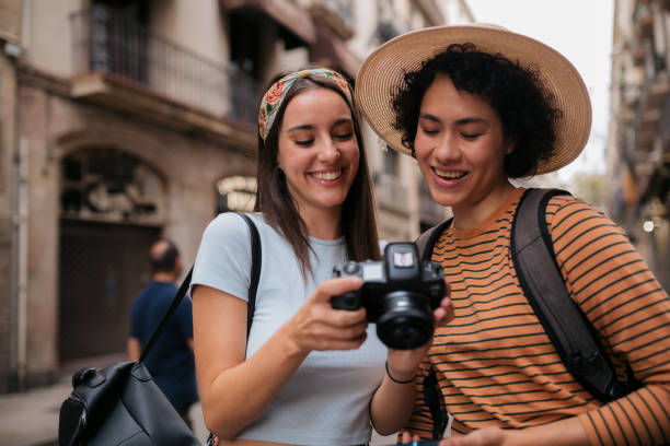 istock Happy diverse lesbian couple on a vacation together 1347758689