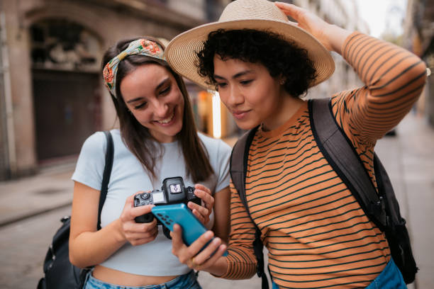 istock Happy diverse lesbian couple on a vacation together 1347758705