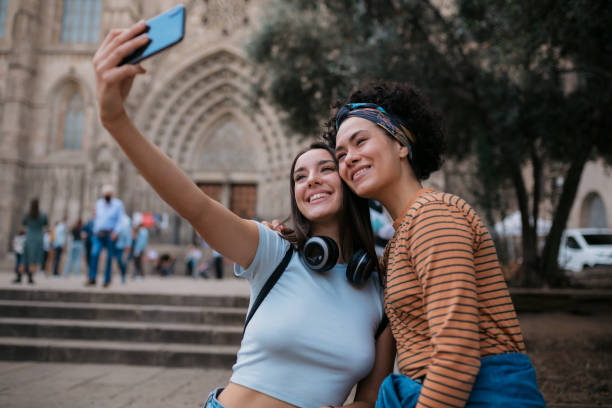 istock Happy diverse lesbian couple on a vacation together 1347758709
