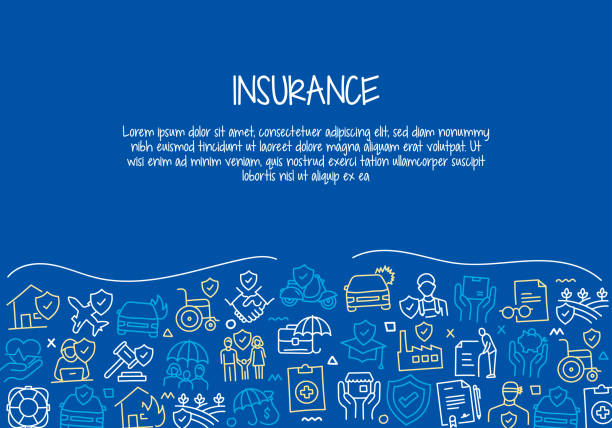 ilustraciones, imágenes clip art, dibujos animados e iconos de stock de diseño de banner dibujado a mano relacionado con seguros ilustración vectorial - insurance