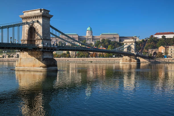most łańcuchowy szechenyi i pałac królewski w budapeszcie, węgry - budapest chain bridge hungary palace zdjęcia i obrazy z banku zdjęć