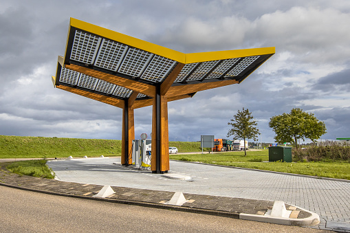 Electric car charge station in the fast expanding car charging network in the Netherlands