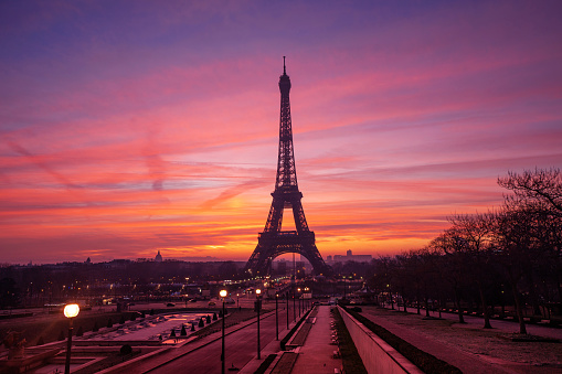 Paris, France. October 04. 2020. View on the Eiffel tower, A place popular with tourists from all over the world. Iron architecture dating back to the 19th century.