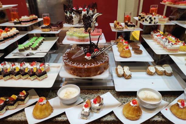 istock Gourmet sweet pastries on stall, different cakes and sweets. 1347782879