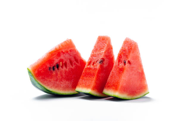 sliced fresh watermelon isolated on white background Watermelon, Slice of Food, Melon, Cut Out, White Background watermelon juice stock pictures, royalty-free photos & images