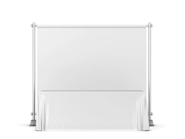 istock Blank tradeshow tablecloth with backdrop banner mockup 1347789074