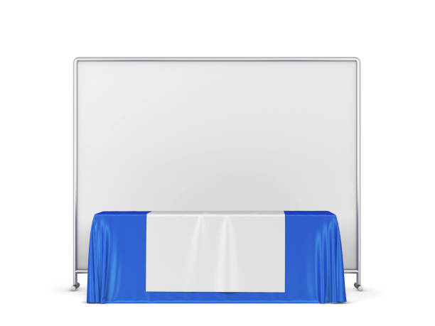 istock Blank tradeshow tablecloth with runner and backdrop banner mockup 1347789075