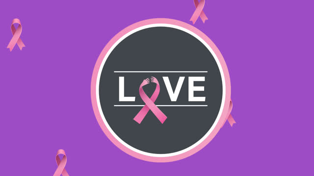 Animation of love text with pink ribbon on purple background