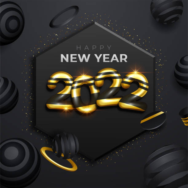 ilustraciones, imágenes clip art, dibujos animados e iconos de stock de tarjeta de felicitación de lujo 2022 feliz año nuevo - ny01