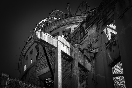 The ruins of the Genbaku Dome, or Atomic Bomb Dome, near the ground zero hypocenter of the atomic bomb dropped on Hiroshima, Japan.