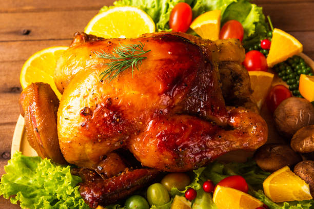 istock Thanksgiving roasted turkey or chicken and vegetables 1347798272