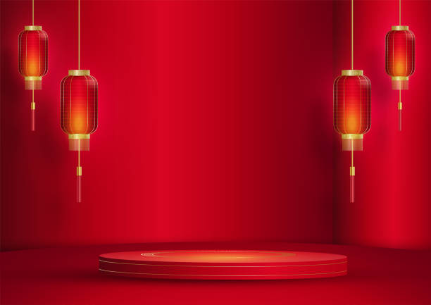 istock Podium round stage chinese style for happy chinese new year 1347799679
