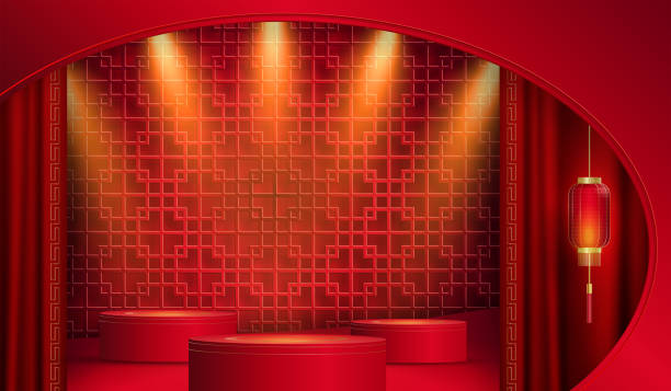 istock Podium round stage chinese style for happy chinese new year 1347799688
