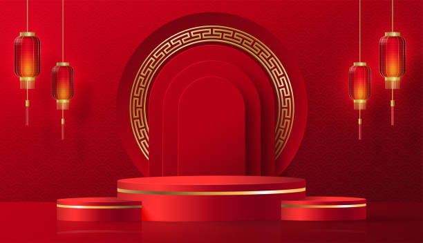 istock Podium round stage chinese style for happy chinese new year 1347799790