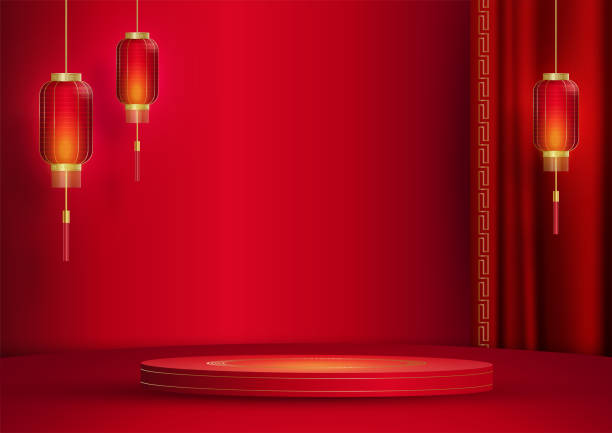 istock Podium round stage chinese style for happy chinese new year 1347800471