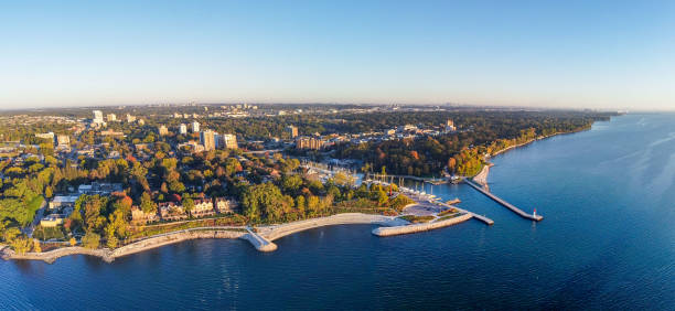 Aerial view of Oakville Bronte marina during Summer, Oakville Ontario Canada stock photo