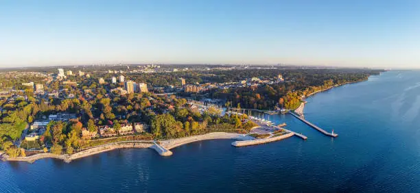 Aerial view of Oakville Bronte marina during Summer, Oakville Ontario Canada