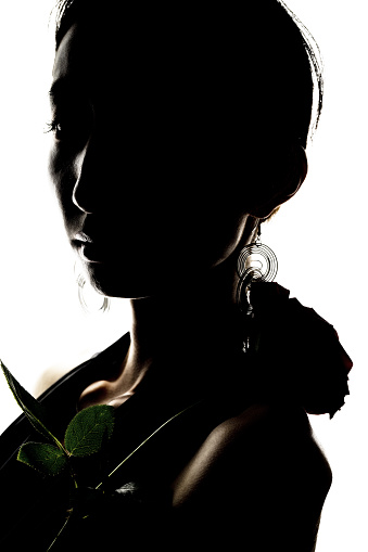 Beautiful fashion woman and a rose silhouette
