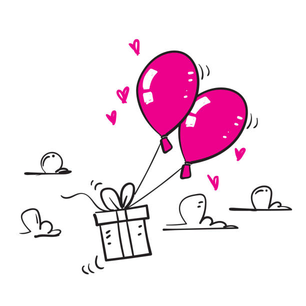 ilustrações de stock, clip art, desenhos animados e ícones de hand drawn doodle gift box flying balloon illustration vector isolated - birthday airplane sky anniversary