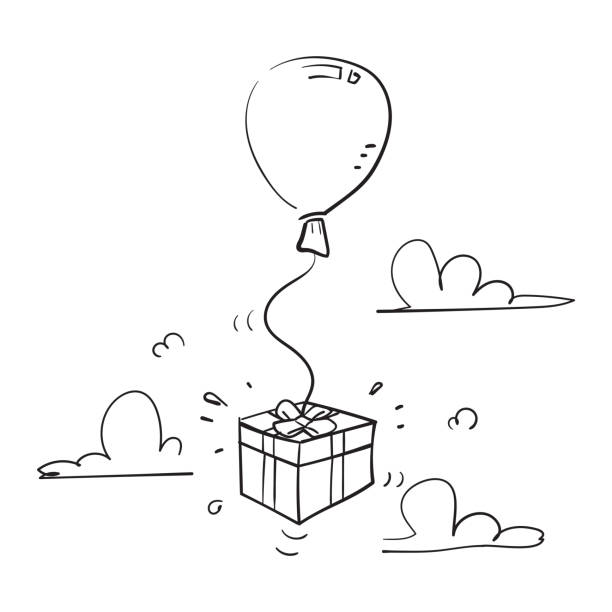 ilustrações de stock, clip art, desenhos animados e ícones de hand drawn doodle gift box flying balloon illustration vector isolated - birthday airplane sky anniversary