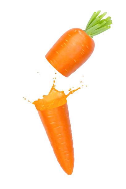 Carrot juice splash isolated on white background.