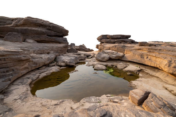 Grand Canyon, three thousand waving and river, valley sandstone that was eroded by a long nature river, the Mekong River therefore had a beautiful natural surface and pattern detail. in Ubon Ratchathani Province Thailand. wide angle shot on white background isolate