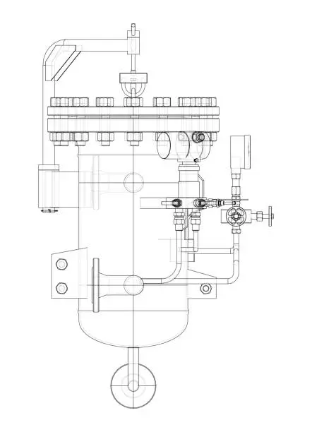 Vector illustration of Industrial air filter with taps and pressure gauge