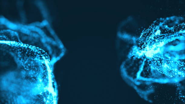 istock 3d rendering Abstract blue color digital particles wave with bokeh and light background 1347814719
