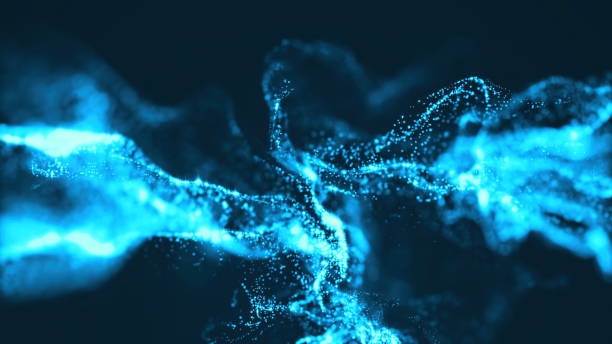 istock 3d rendering Abstract blue color digital particles wave with bokeh and light background 1347814734