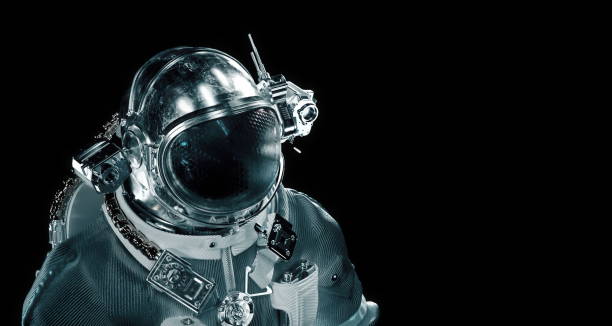 istock 3d rendering of Astronaut cosmonaut in dark deep space background. Science wallpaper. close-up view 1347815038