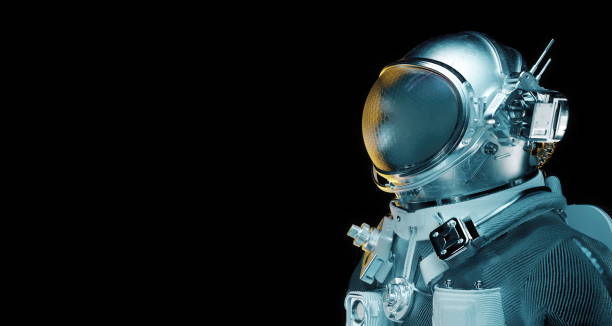 istock 3d rendering of Astronaut cosmonaut in dark deep space background. Science wallpaper. close-up view 1347815054