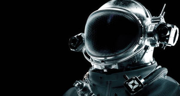 istock 3d rendering of Astronaut cosmonaut in dark deep space background. Science wallpaper. close-up view 1347815056
