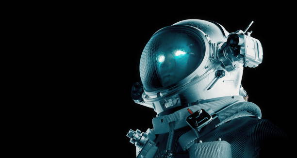 istock 3d rendering of Astronaut cosmonaut in dark deep space background. Science wallpaper. close-up view Twinkling eyes 1347815069
