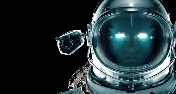 istock 3d rendering of Astronaut cosmonaut in dark deep space background. Science wallpaper. close-up view Twinkling eyes 1347815071