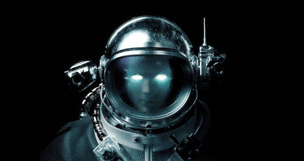 istock 3d rendering of Astronaut cosmonaut in dark deep space background. Science wallpaper. close-up view Twinkling eyes 1347815082