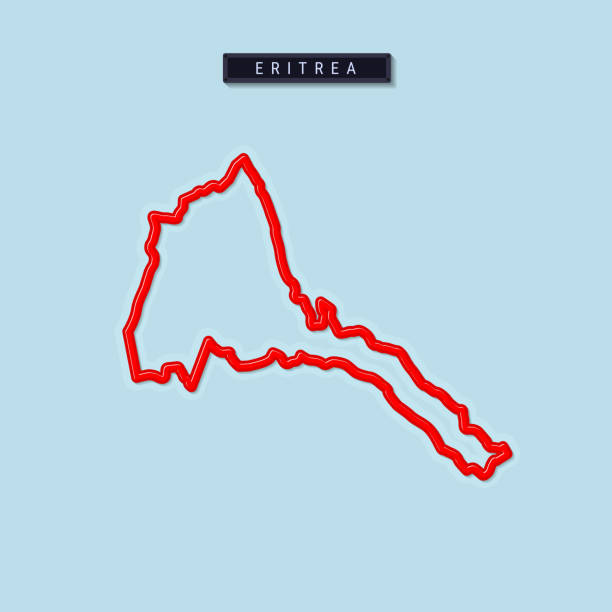 Eritrea bold outline map. Vector illustration Eritrea bold outline map. Glossy red border with soft shadow. Country name plate. Vector illustration. silhouette of a eritrea stock illustrations