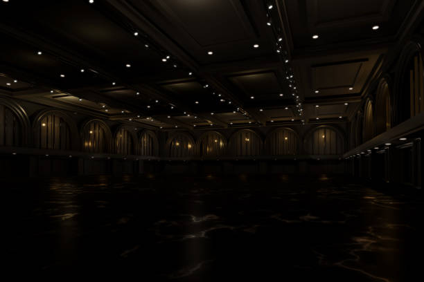 istock Empty convention hall center with stage.The backdrop for exhibition stands,booth elements. Meeting room for the conference.Big Arena for entertainment,concert,event. ballroom.3d render. 1347817809