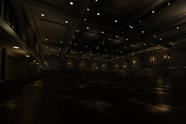 istock Empty convention hall center with stage.The backdrop for exhibition stands,booth elements. Meeting room for the conference.Big Arena for entertainment,concert,event. ballroom.3d render. 1347817816