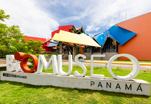 Panama city September 7, The Biomuseo highlights the natural and cultural history of Panama and the venue has a post modern architecture. Shoot on September 7, 2021