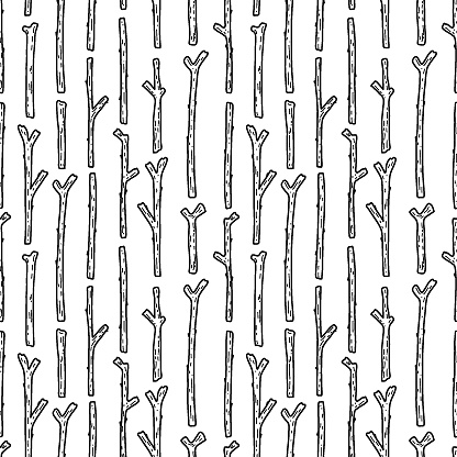 Vector seamless pattern with wood sticks. Hand drawn doodle background.