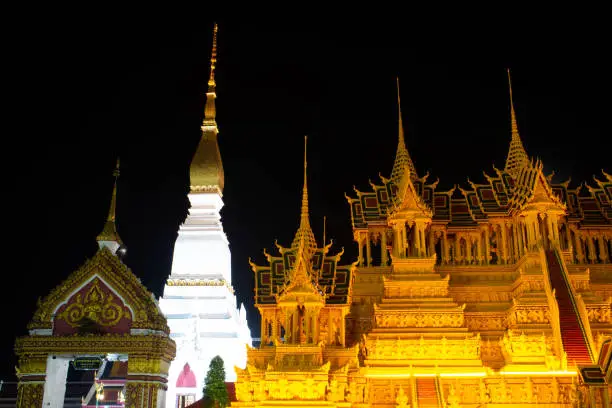 Photo of Wax Castle show at night in Wax Castle Festival is held annually at the end of the Buddhist Lent in Thailand.