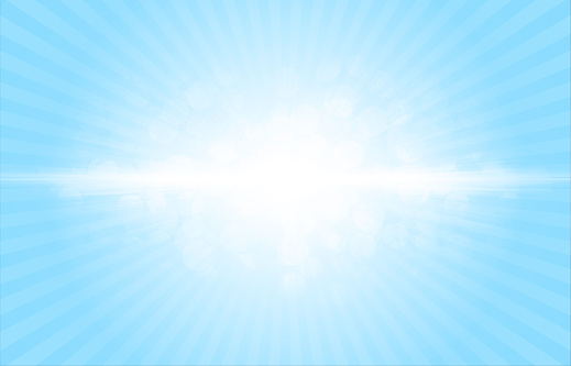 Horizontal vector illustration of a creative glittering sky blue backgrounds with a subtle sunburst or sun beam rays in the middle. Very bright and sparkling backdrop suitable to use celebrations wallpaper, gift wrapping paper sheets, greeting cards templates or spiritual peaceful calm backdrops.