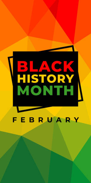 black history month. vector vertical web banner, poster, card for social media, networks, stories. abstract pattern and text black history month, february on black, yellow, red, green background. - black history month stock illustrations