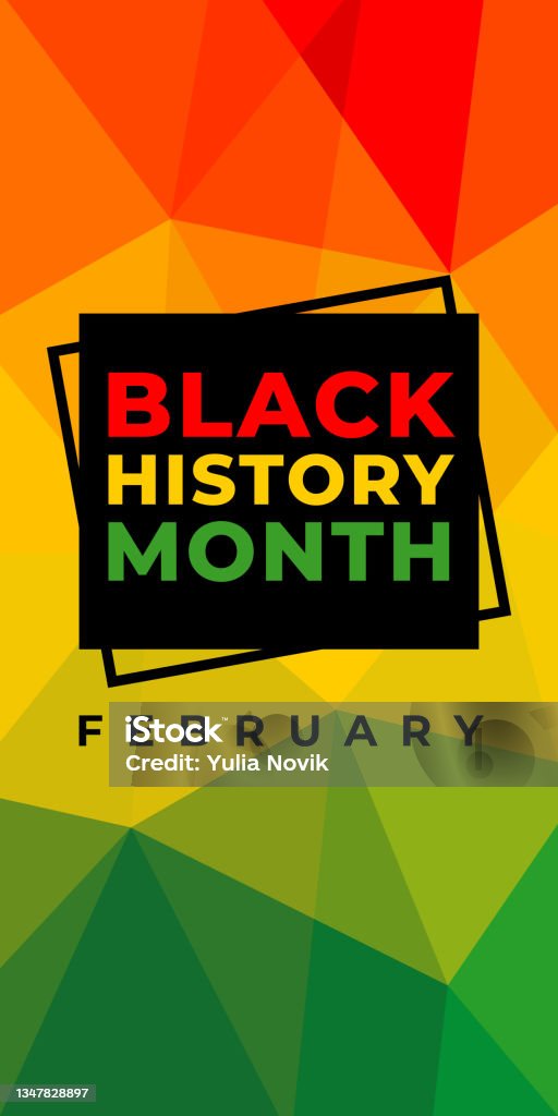 Black history month. Vector vertical web banner, poster, card for social media, networks, stories. Abstract pattern and text Black history month, february on black, yellow, red, green background. - 免版稅黑人歷史月圖庫向量圖形